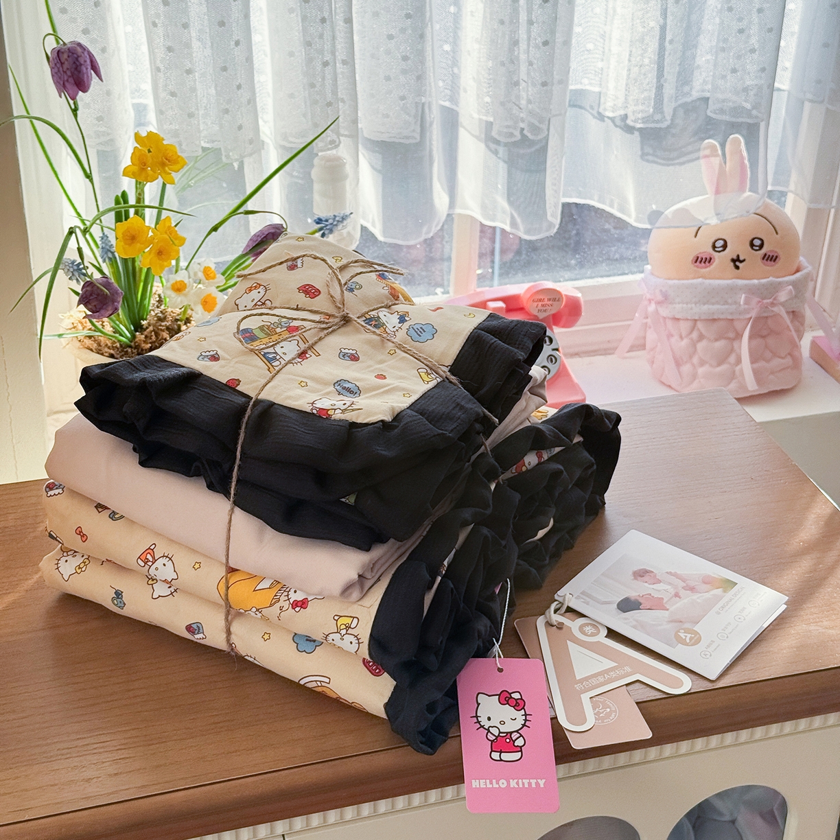 星禾优选 2025新款三丽鸥加厚水洗双层纱花边款四件套 钢琴kt