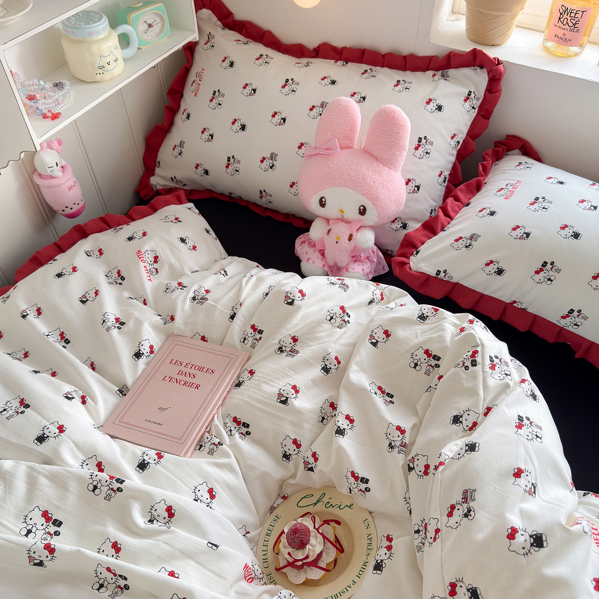 91家纺网 家纺一手货源 找家纺 星禾优选 2025新款三丽鸥加厚水洗双层纱花边款四件套 ky贩卖机