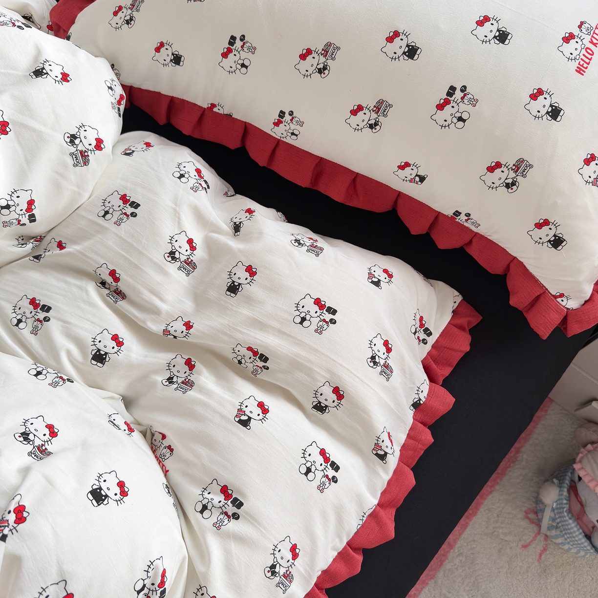 91家纺网 家纺一手货源 找家纺 星禾优选 2025新款三丽鸥加厚水洗双层纱花边款四件套 ky贩卖机