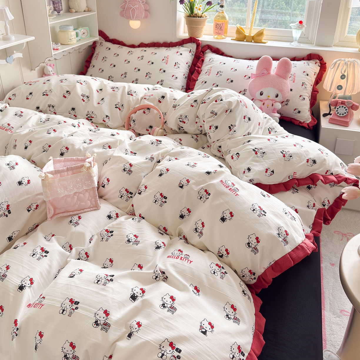 91家纺网 家纺一手货源 找家纺 星禾优选 2025新款三丽鸥加厚水洗双层纱花边款四件套 ky贩卖机