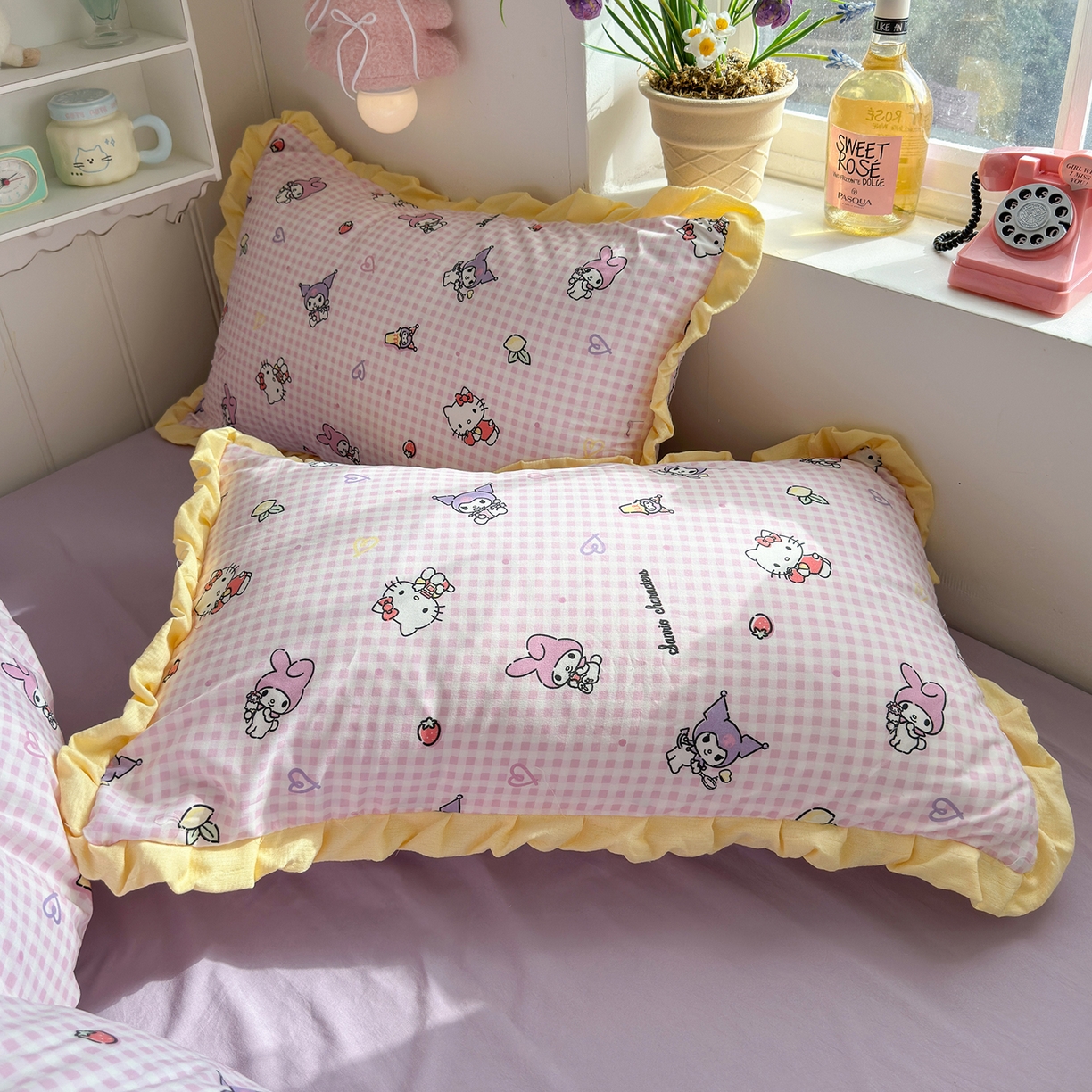 91家纺网 家纺一手货源 找家纺 星禾优选 2025新款三丽鸥加厚水洗双层纱花边款四件套 千层家族