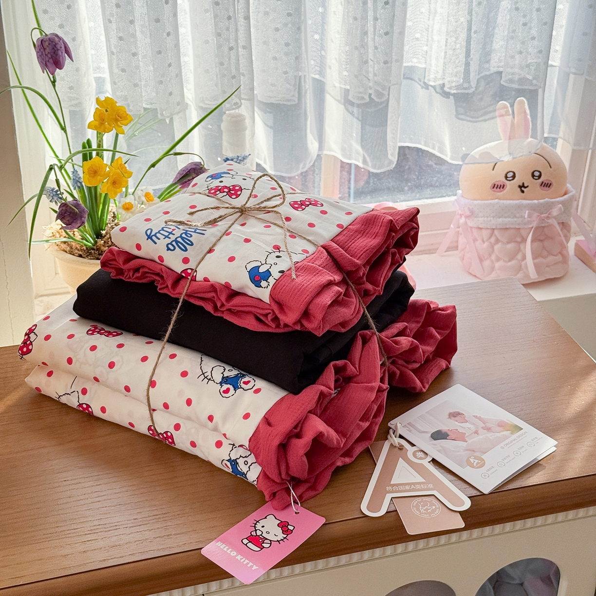 91家纺网 家纺一手货源 找家纺 （总）星禾优选 2025新款三丽鸥加厚水洗双层纱花边款四件套