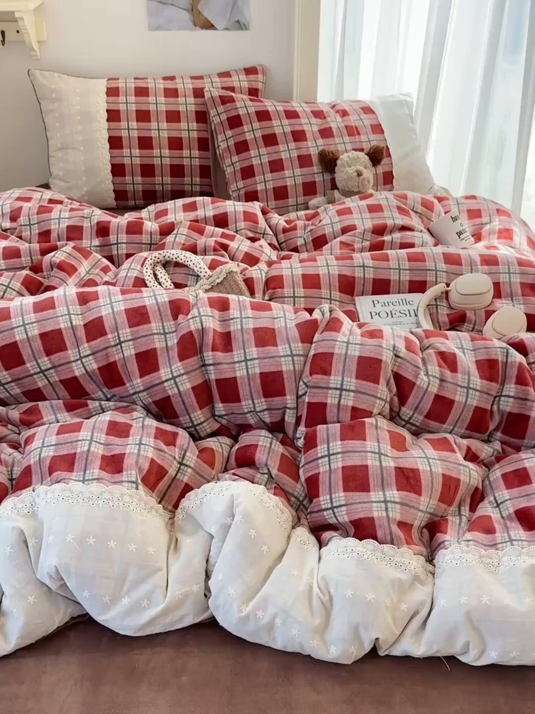 91家纺网 家纺一手货源 找家纺 （总）桃子家居 2025新款A类蕾丝纯棉花边工艺花卉复古碎花加厚花边牛奶绒系列四件套