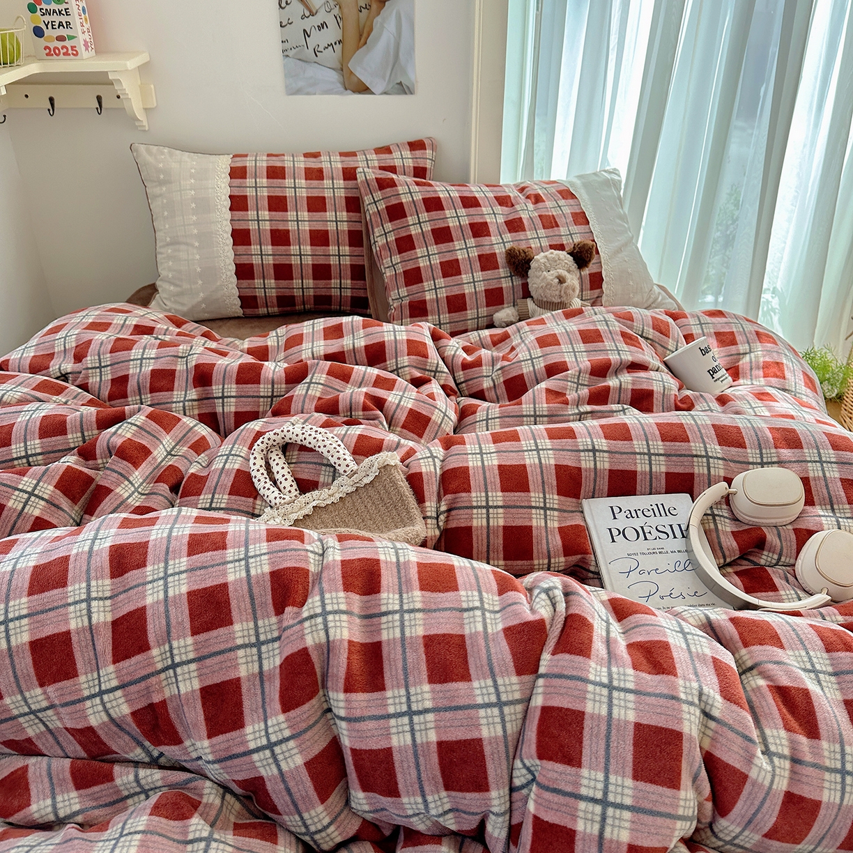 91家纺网 家纺一手货源 找家纺 （总）桃子家居 2025新款A类蕾丝纯棉花边工艺花卉复古碎花加厚花边牛奶绒系列四件套