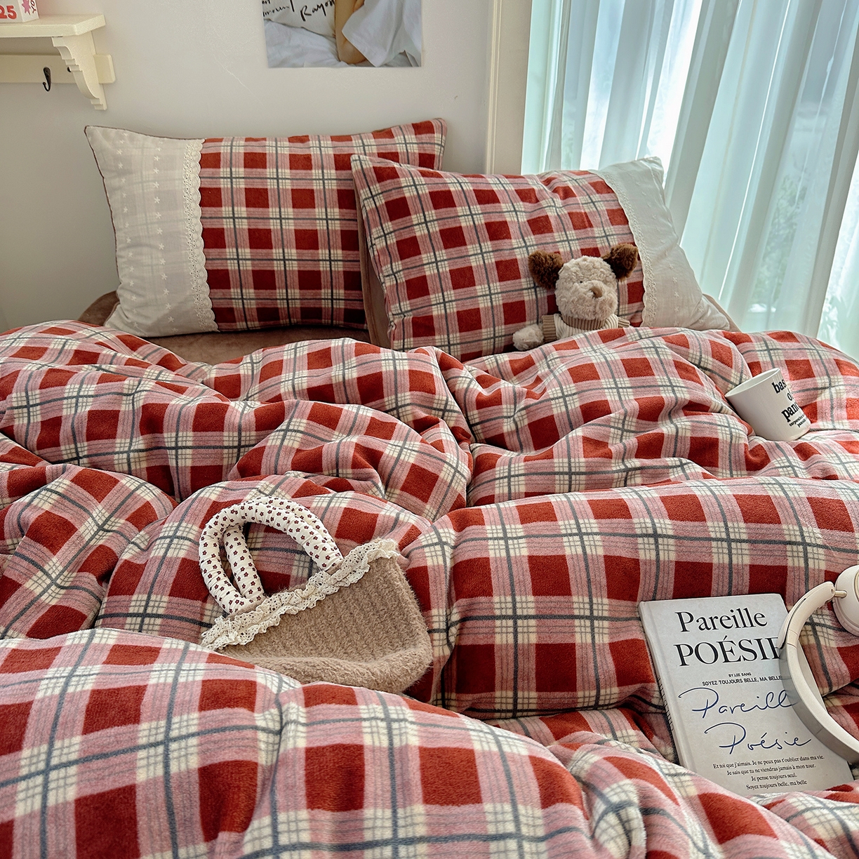 91家纺网 家纺一手货源 找家纺 （总）桃子家居 2025新款A类蕾丝纯棉花边工艺花卉复古碎花加厚花边牛奶绒系列四件套