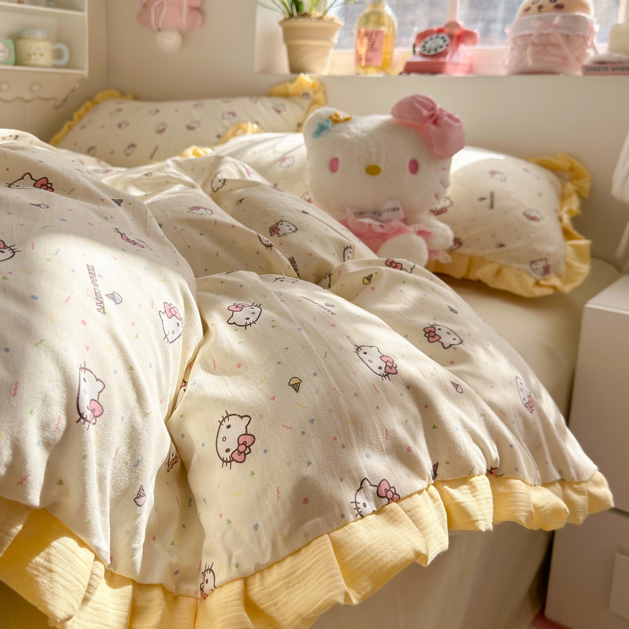 91家纺网 家纺一手货源 找家纺 （总）星禾优选 2025新款三丽鸥加厚水洗双层纱花边款四件套