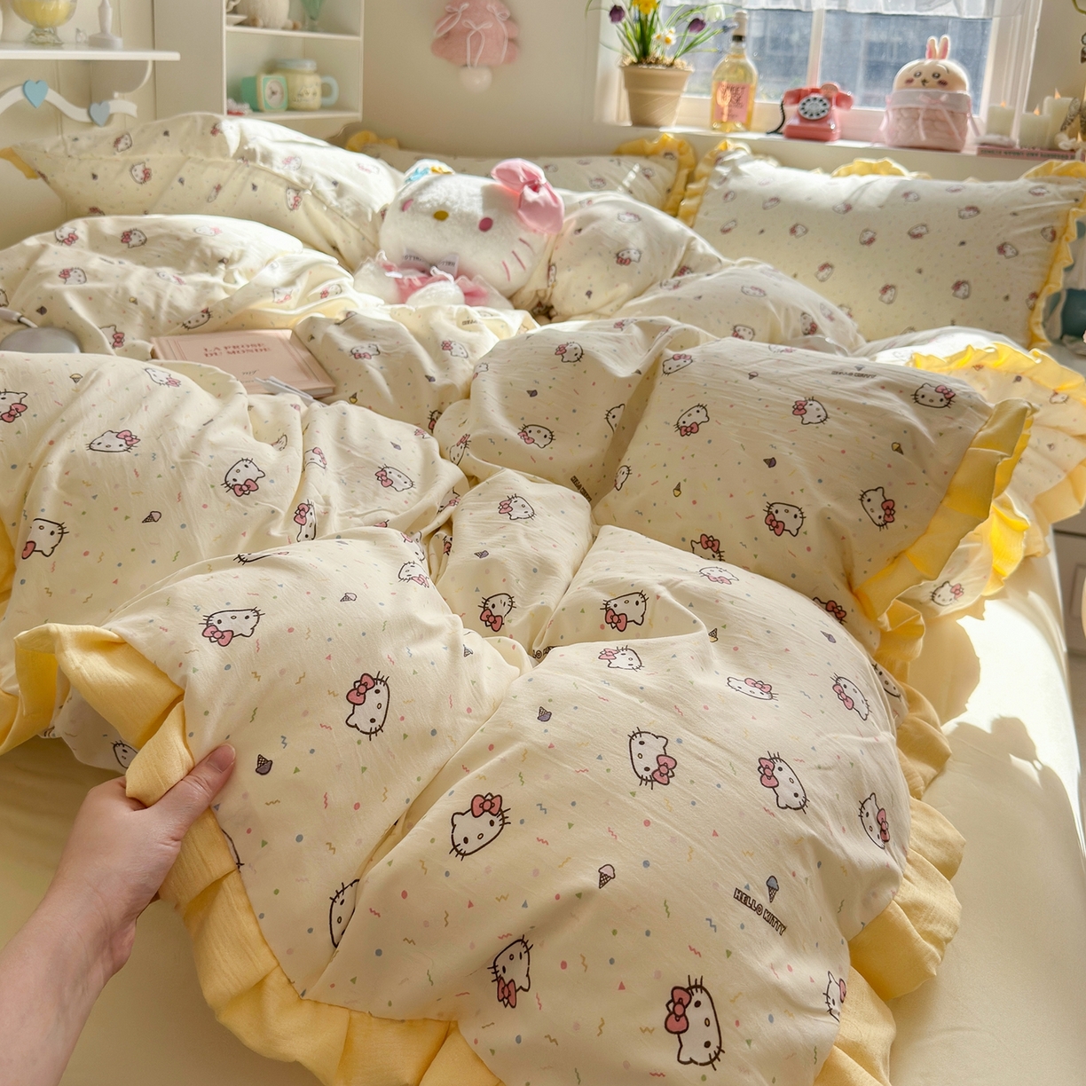 91家纺网 家纺一手货源 找家纺 （总）星禾优选 2025新款三丽鸥加厚水洗双层纱花边款四件套