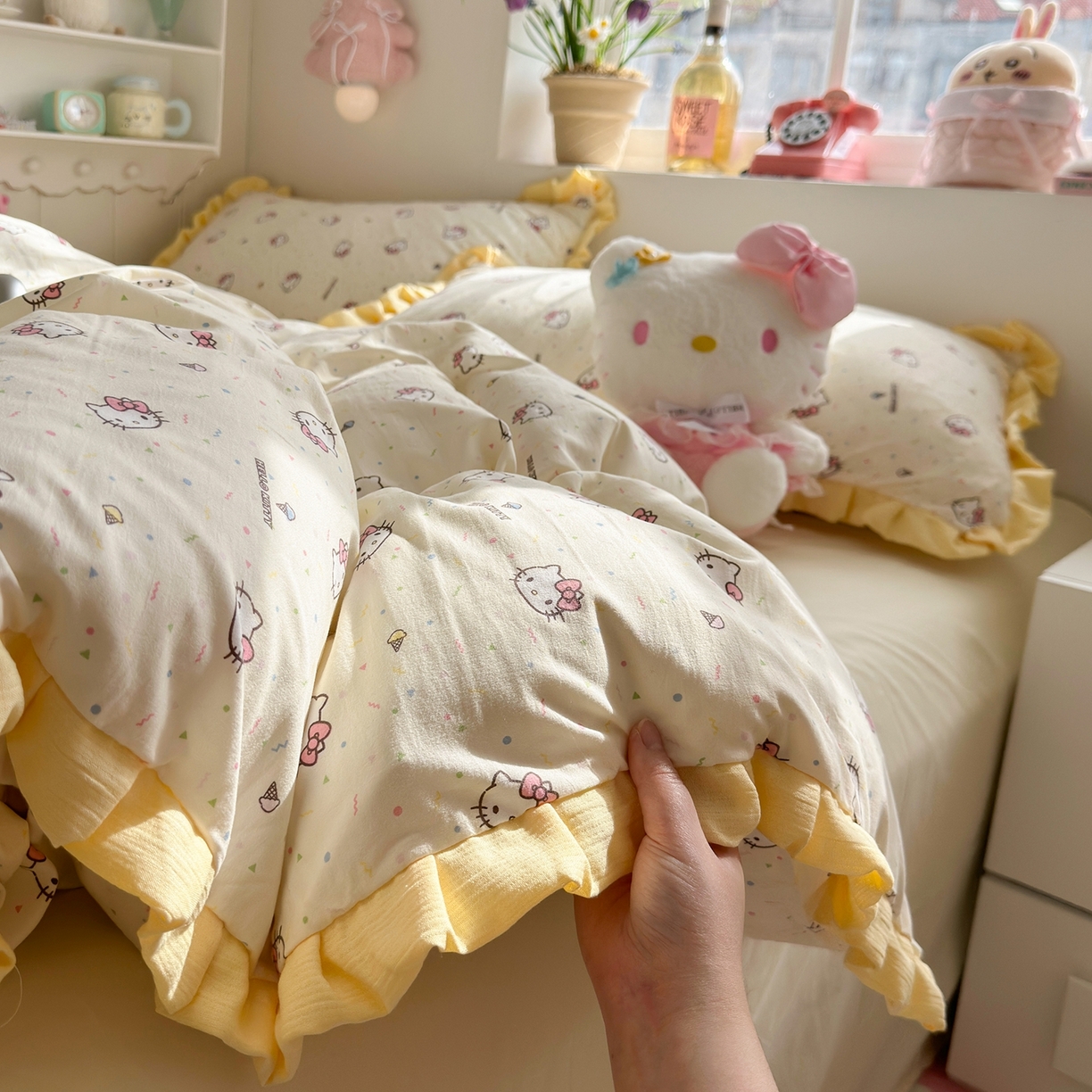 91家纺网 家纺一手货源 找家纺 （总）星禾优选 2025新款三丽鸥加厚水洗双层纱花边款四件套