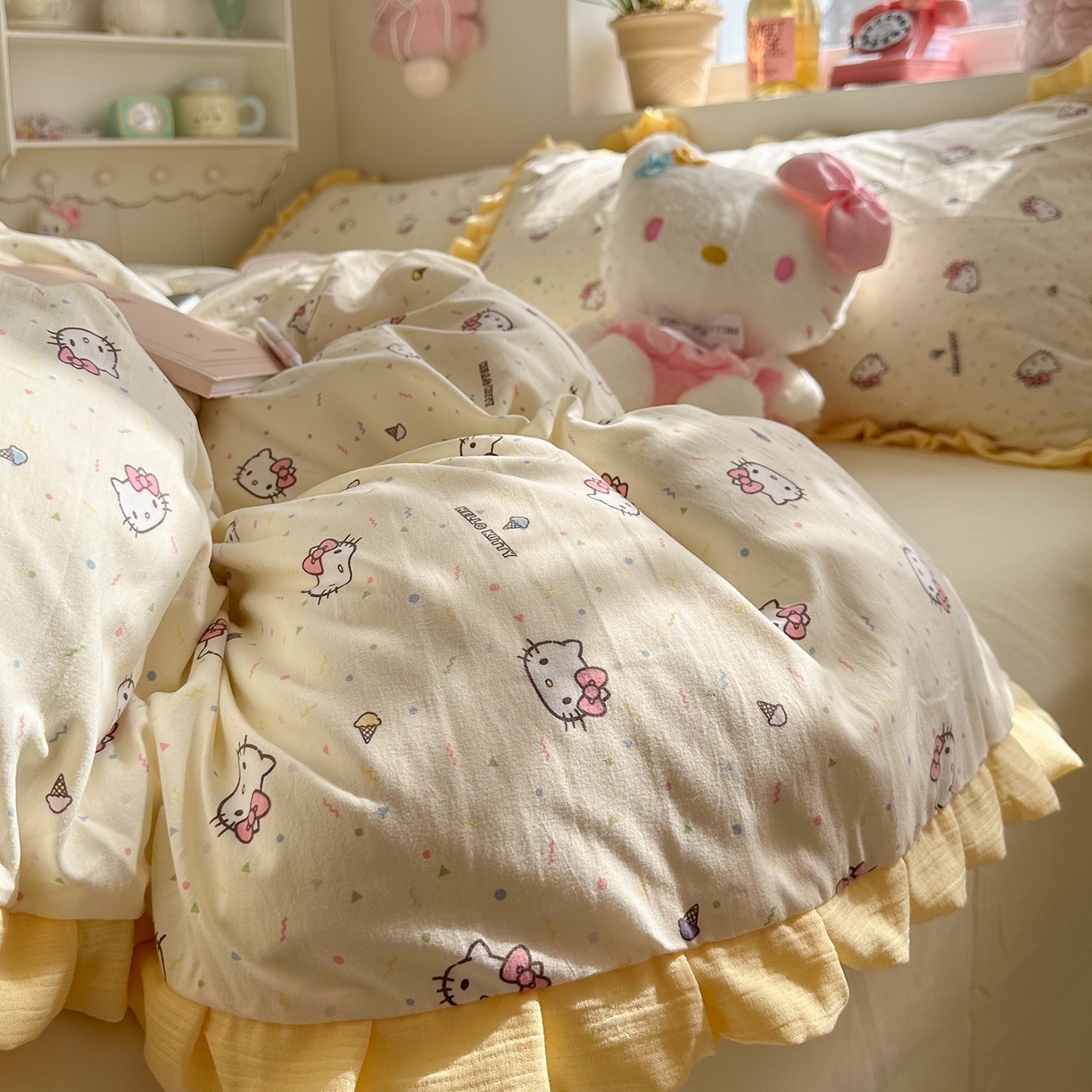 91家纺网 家纺一手货源 找家纺 （总）星禾优选 2025新款三丽鸥加厚水洗双层纱花边款四件套