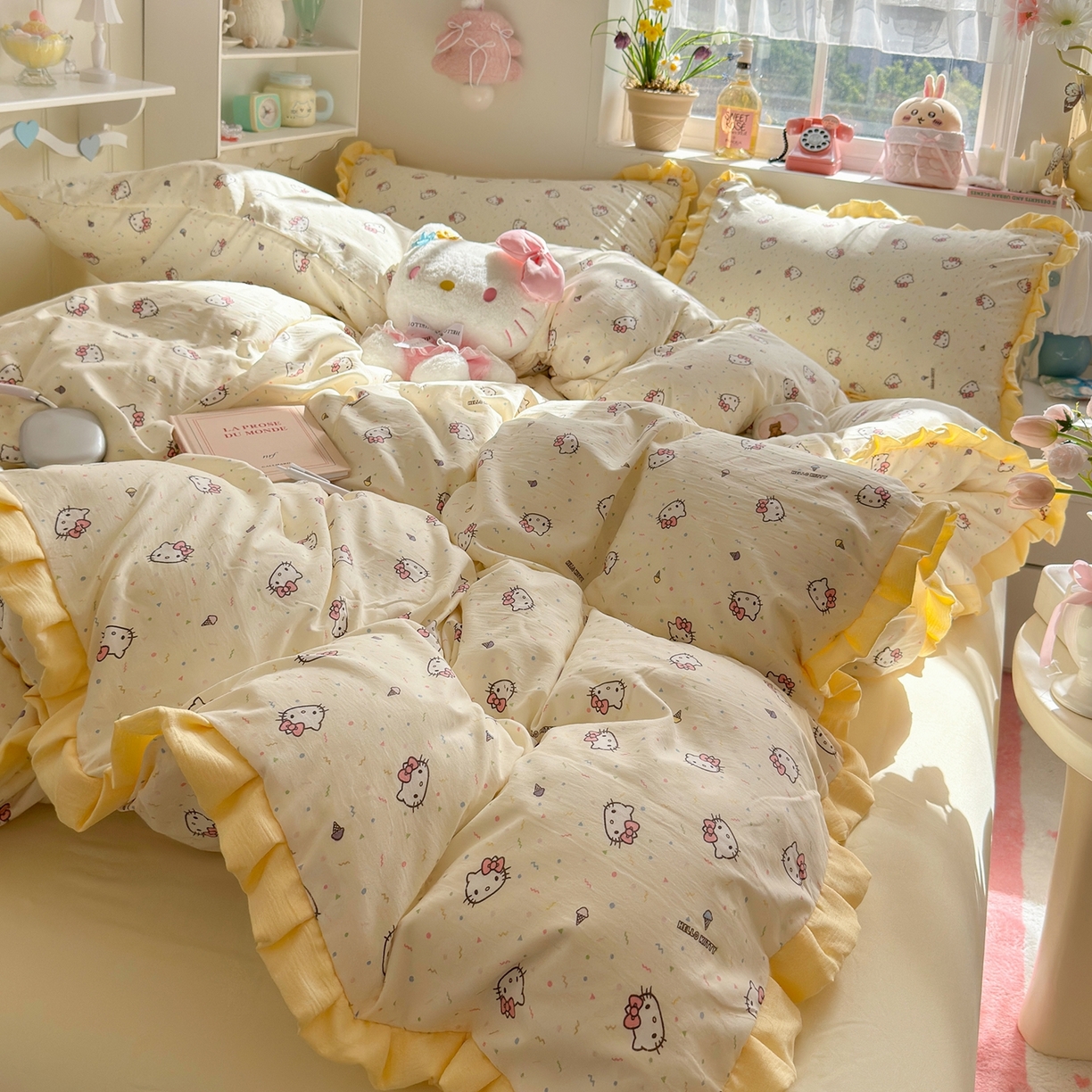 91家纺网 家纺一手货源 找家纺 （总）星禾优选 2025新款三丽鸥加厚水洗双层纱花边款四件套