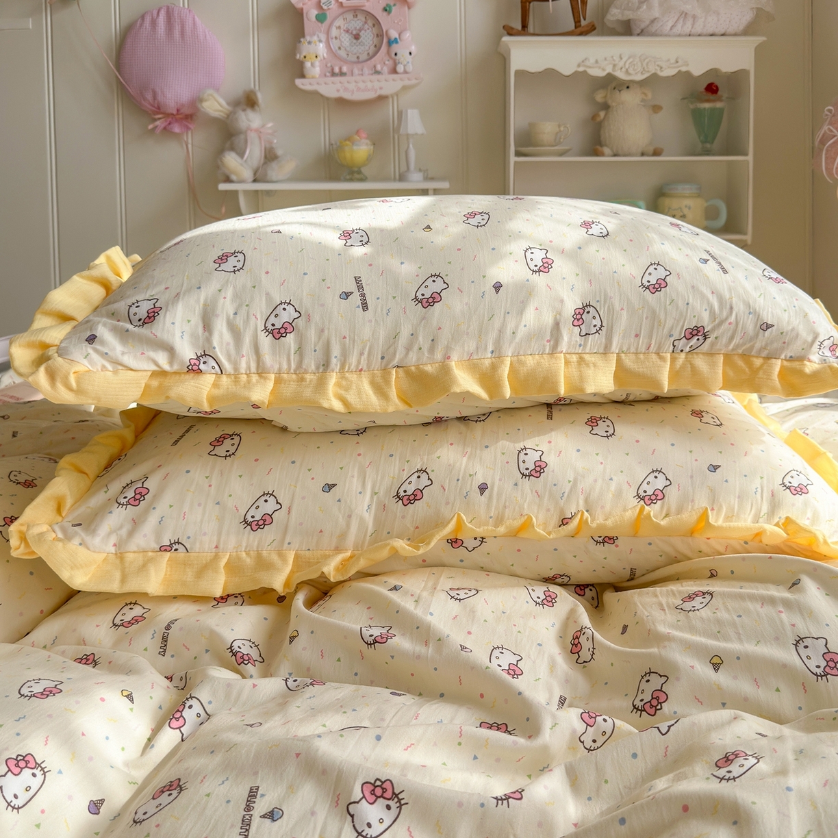 91家纺网 家纺一手货源 找家纺 （总）星禾优选 2025新款三丽鸥加厚水洗双层纱花边款四件套