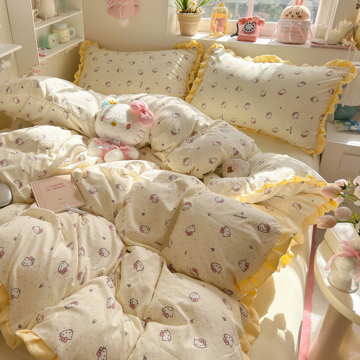 91家纺网 家纺一手货源 找家纺 （总）星禾优选 2025新款三丽鸥加厚水洗双层纱花边款四件套