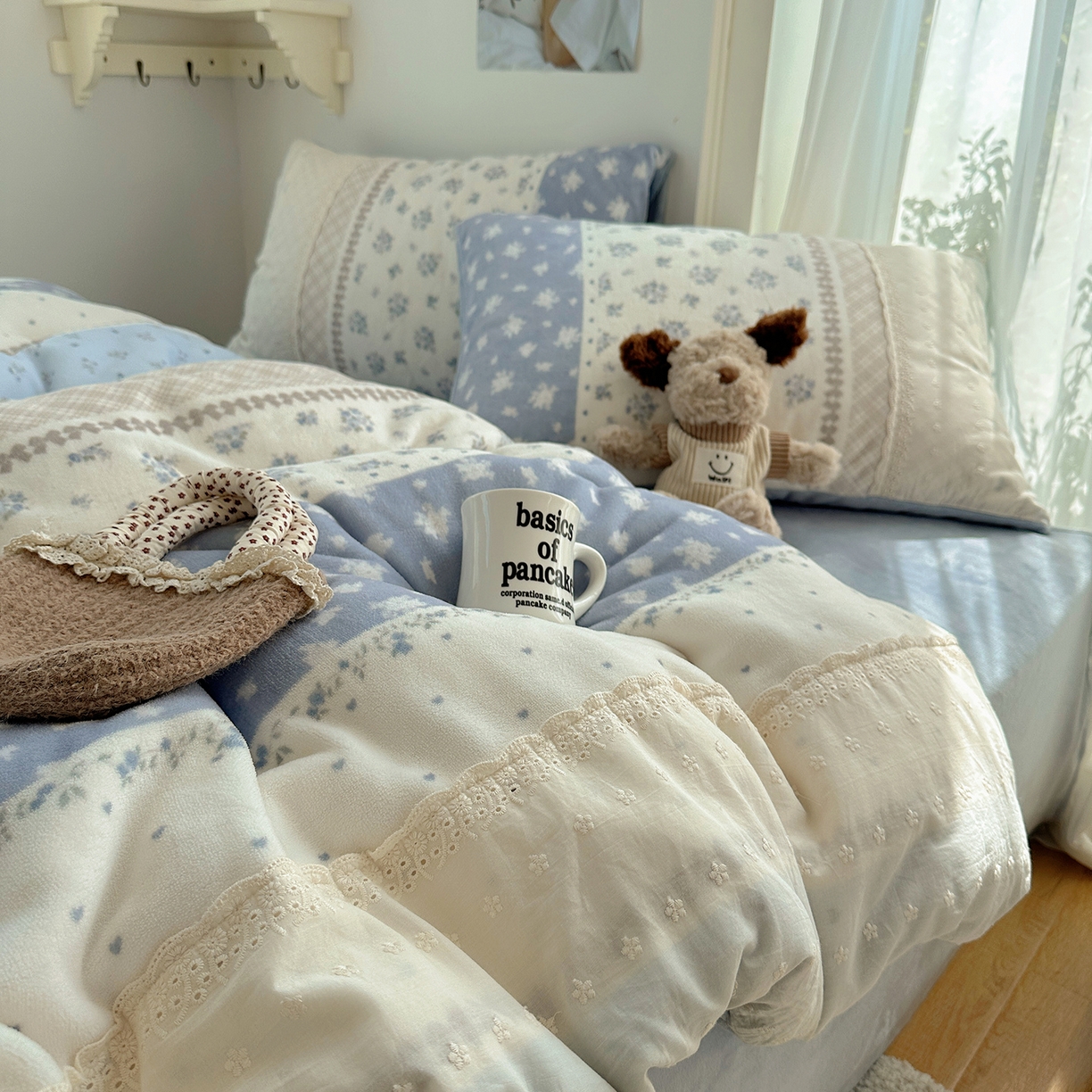 桃子家居 2025新款A类蕾丝纯棉花边工艺花卉复古碎花加厚花边牛奶绒系列四件套 绒-蕾丝青糯山