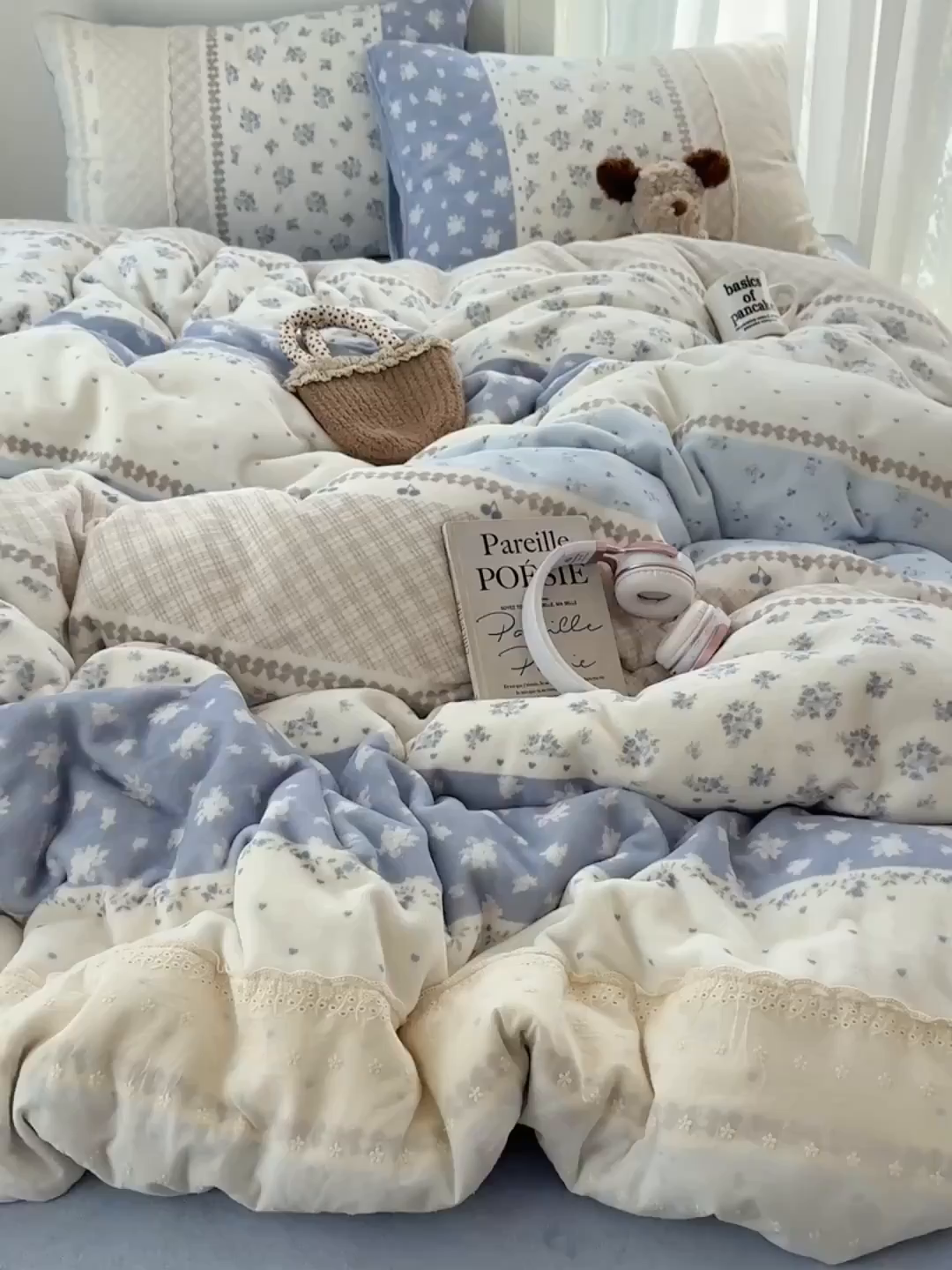 91家纺网 家纺一手货源 找家纺 桃子家居 2025新款A类蕾丝纯棉花边工艺花卉复古碎花加厚花边牛奶绒系列四件套 绒-蕾丝青糯山