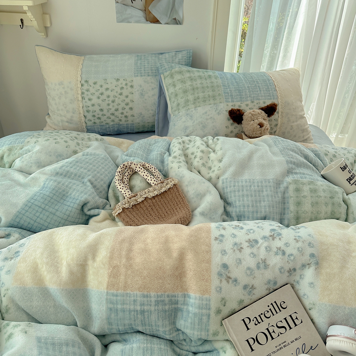 91家纺网 家纺一手货源 找家纺 桃子家居 2025新款A类蕾丝纯棉花边工艺花卉复古碎花加厚花边牛奶绒系列四件套 绒-蕾丝山野