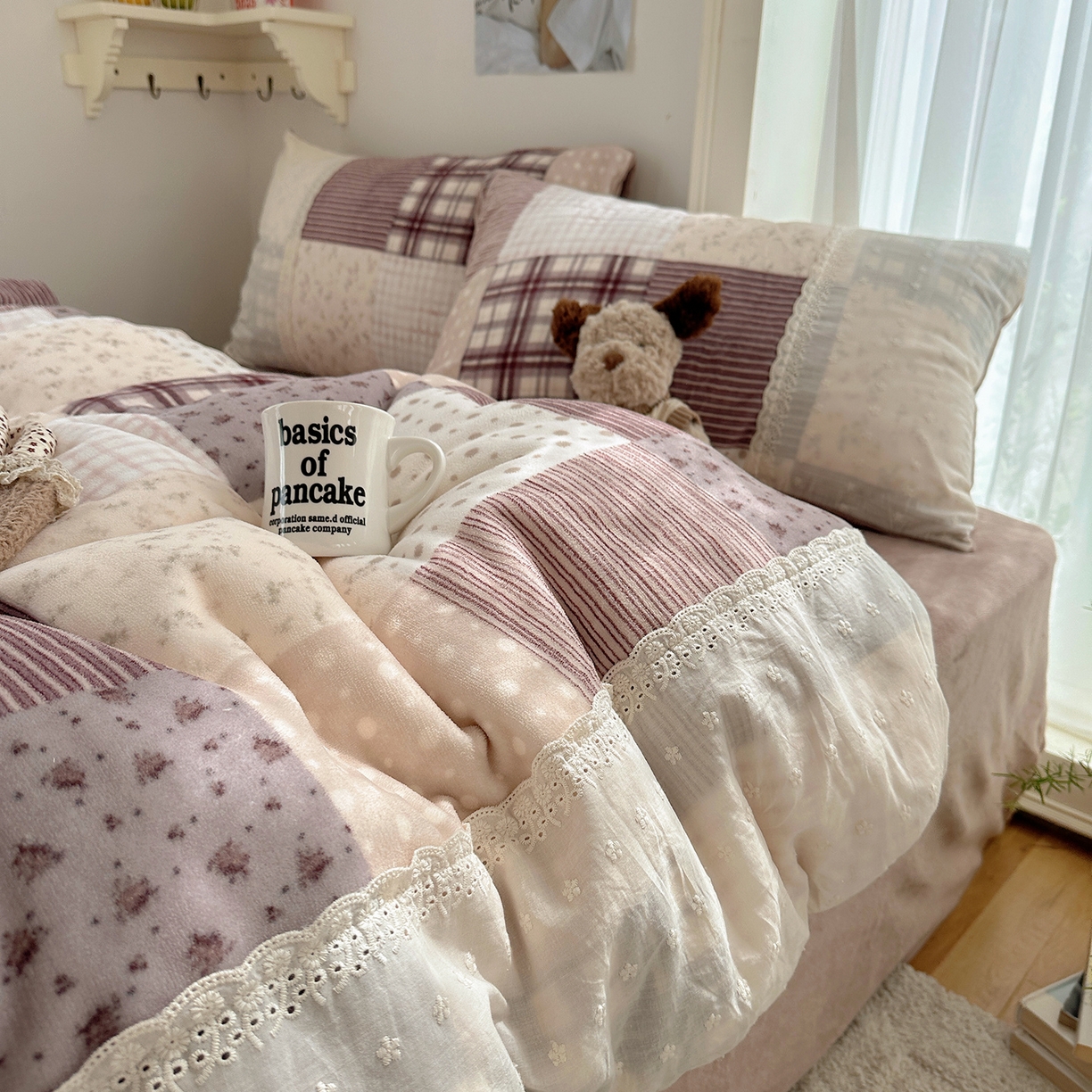 桃子家居 2025新款A类蕾丝纯棉花边工艺花卉复古碎花加厚花边牛奶绒系列四件套 绒-蕾丝锡兰