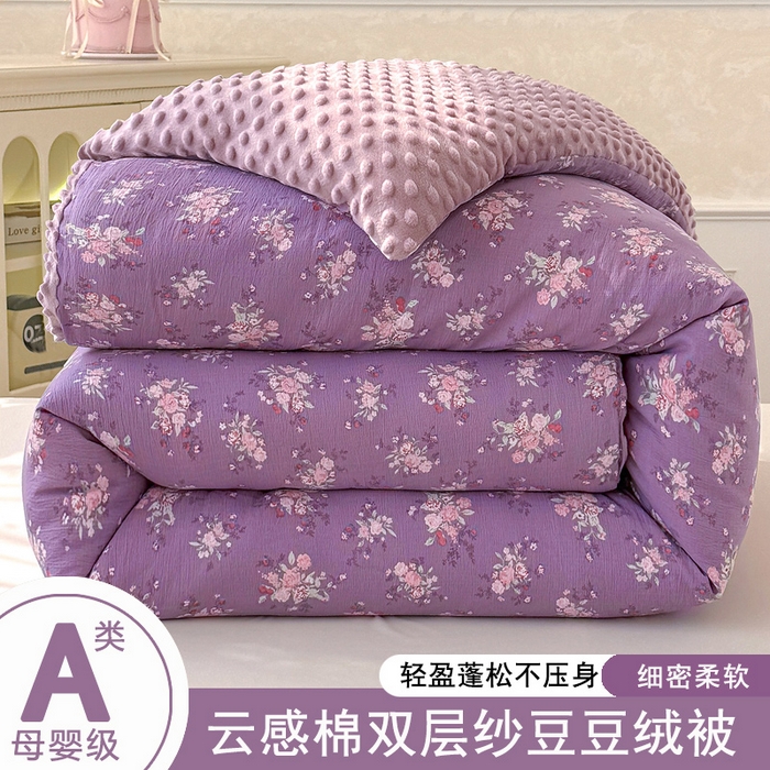 好梦来家纺（原锦茂家纺） 2025新款水洗高克重双层纱豆豆被子加厚保暖被芯春秋被冬被 蔷薇之恋-紫