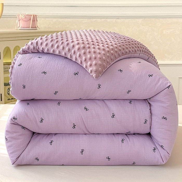 91家纺网 家纺一手货源 找家纺 好梦来家纺 2025新款水洗高克重双层纱豆豆被子加厚保暖被芯春秋被冬被