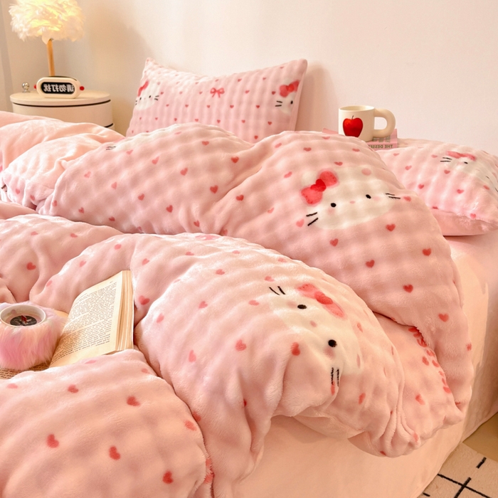 91家纺网 家纺一手货源 找家纺 （总）柒月家居 2025新款时尚印花泡泡绒加厚保暖四件套套件