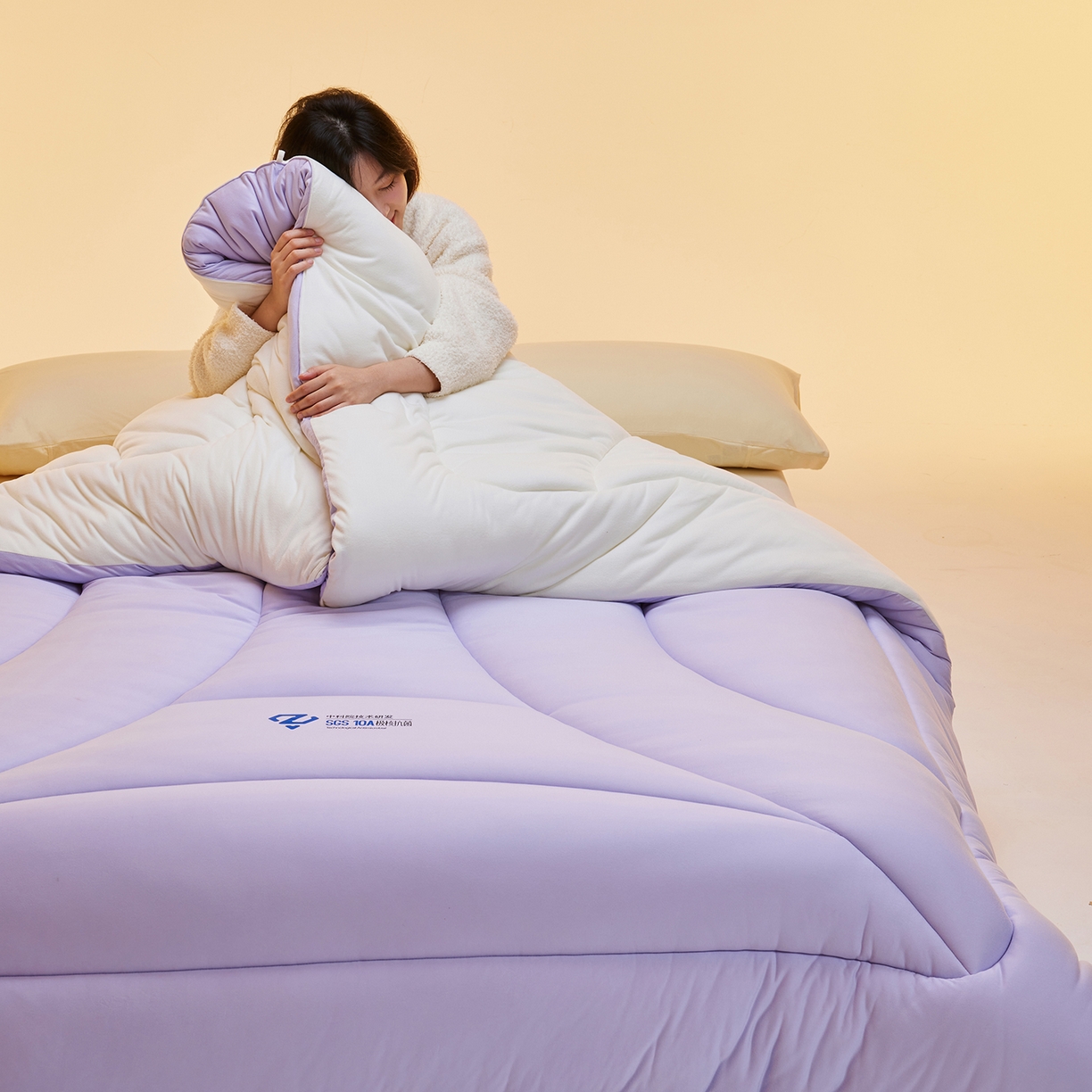 91家纺网 家纺一手货源 找家纺 玛德琳 2025新款10A中科抗菌深睡云朵被子被芯-无影图 雾山紫