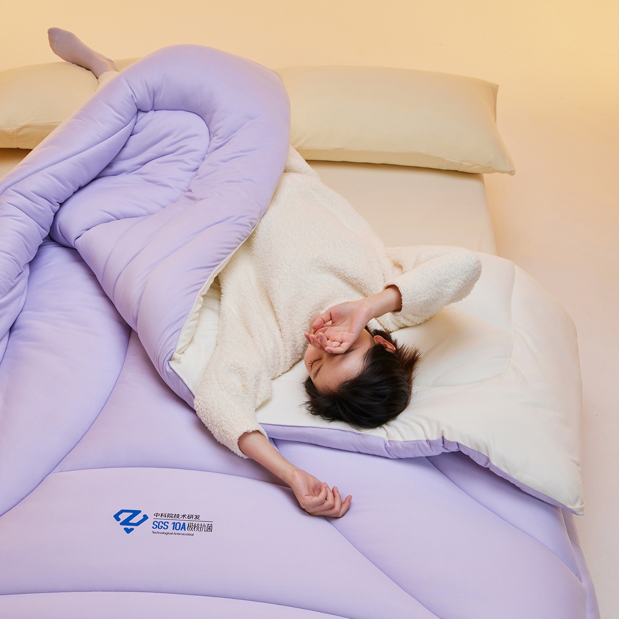 91家纺网 家纺一手货源 找家纺 玛德琳 2025新款10A中科抗菌深睡云朵被子被芯-无影图 雾山紫