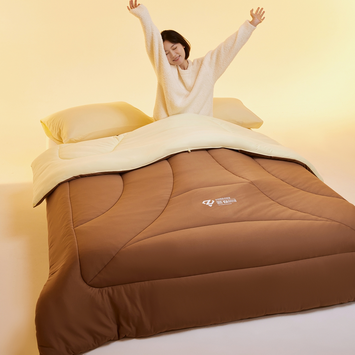 91家纺网 家纺一手货源 找家纺 玛德琳 2025新款10A中科抗菌深睡云朵被子被芯-无影图 摩卡慕斯