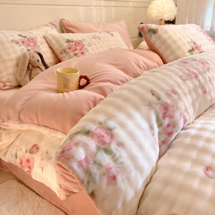 柒月家居 2025新款时尚印花泡泡绒加厚保暖四件套套件 泡泡-繁花