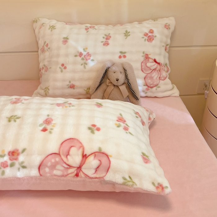 91家纺网 家纺一手货源 找家纺 柒月家居 2025新款时尚印花泡泡绒加厚保暖四件套套件 泡泡-蝴蝶花花