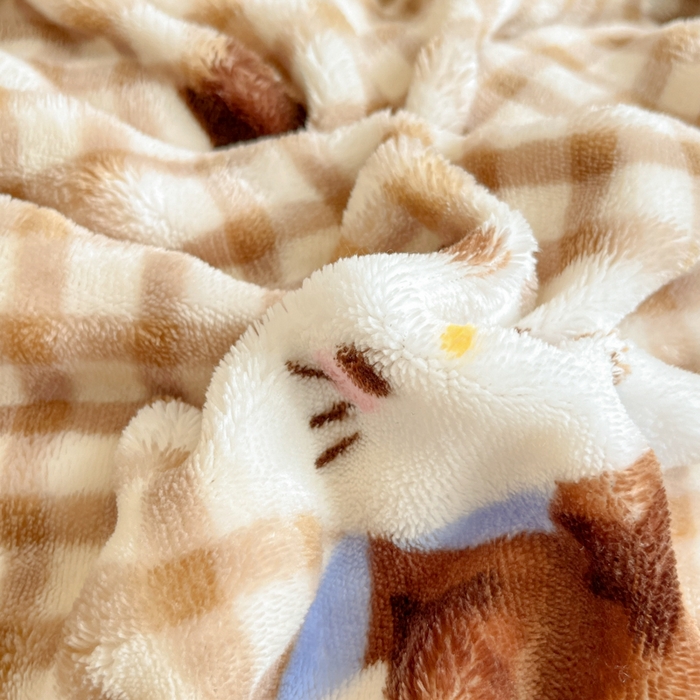 91家纺网 家纺一手货源 找家纺 柒月家居 2025新款时尚印花泡泡绒加厚保暖四件套套件 棕格KT