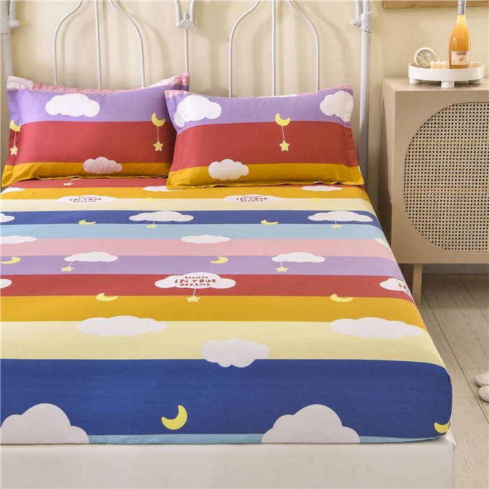 91家纺网 家纺一手货源 找家纺 名优家纺 2025新款12868全棉印花外贸床笠 满天星云