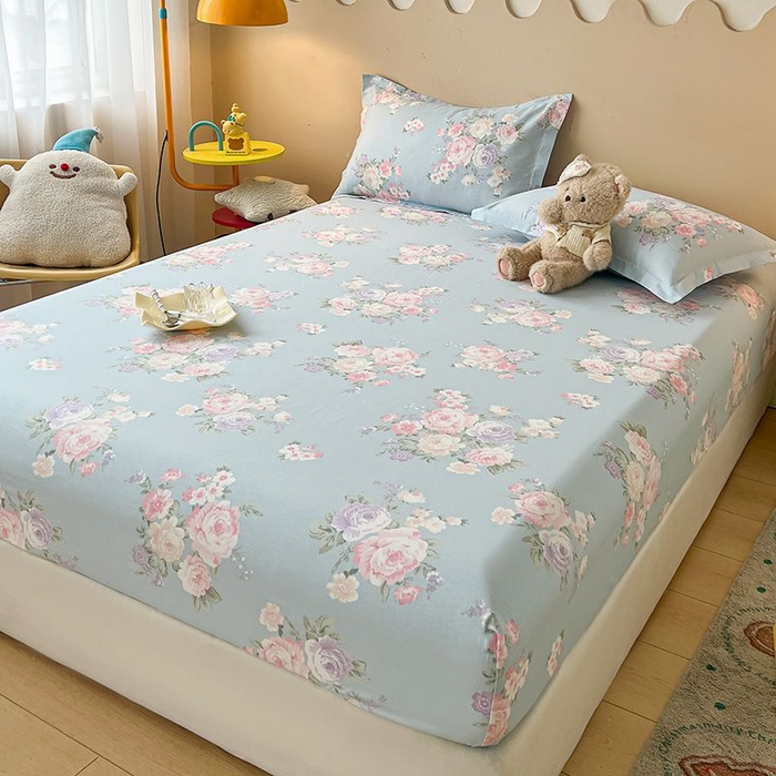 91家纺网 家纺一手货源 找家纺 名优家纺 2025新款12868全棉印花外贸床笠 梦柔 兰