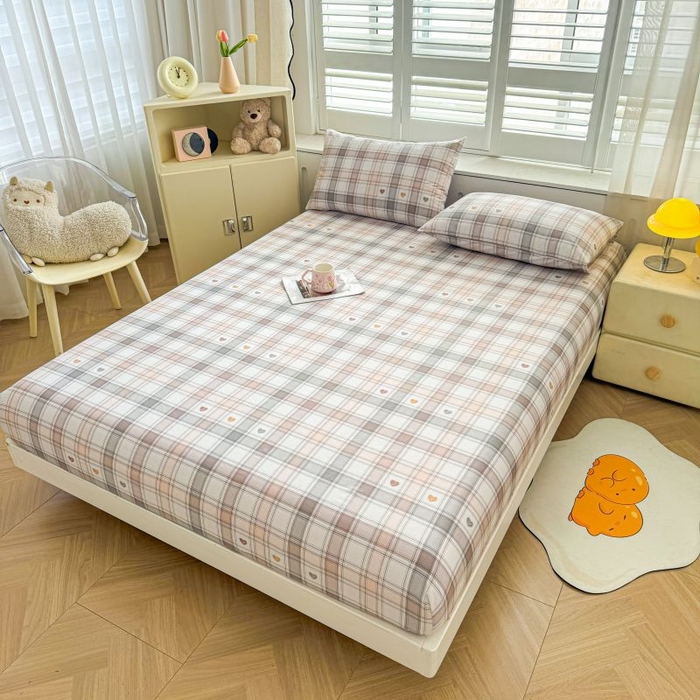 91家纺网 家纺一手货源 找家纺 名优家纺 2025新款12868全棉印花外贸床笠 拿铁米