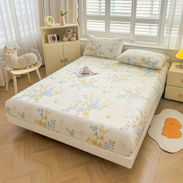 91家纺网 家纺一手货源 找家纺 名优家纺 2025新款12868全棉印花外贸床笠 青禾