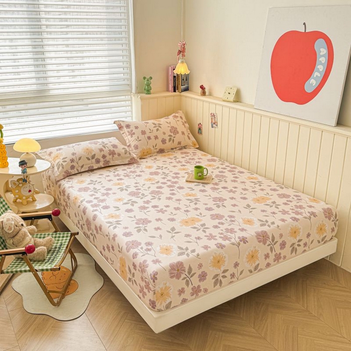 91家纺网 家纺一手货源 找家纺 名优家纺 2025新款12868全棉印花外贸床笠 秋日确幸-豆沙