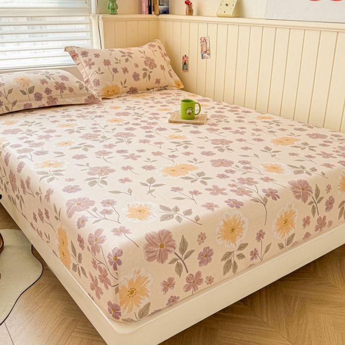 91家纺网 家纺一手货源 找家纺 名优家纺 2025新款12868全棉印花外贸床笠 秋日确幸-豆沙