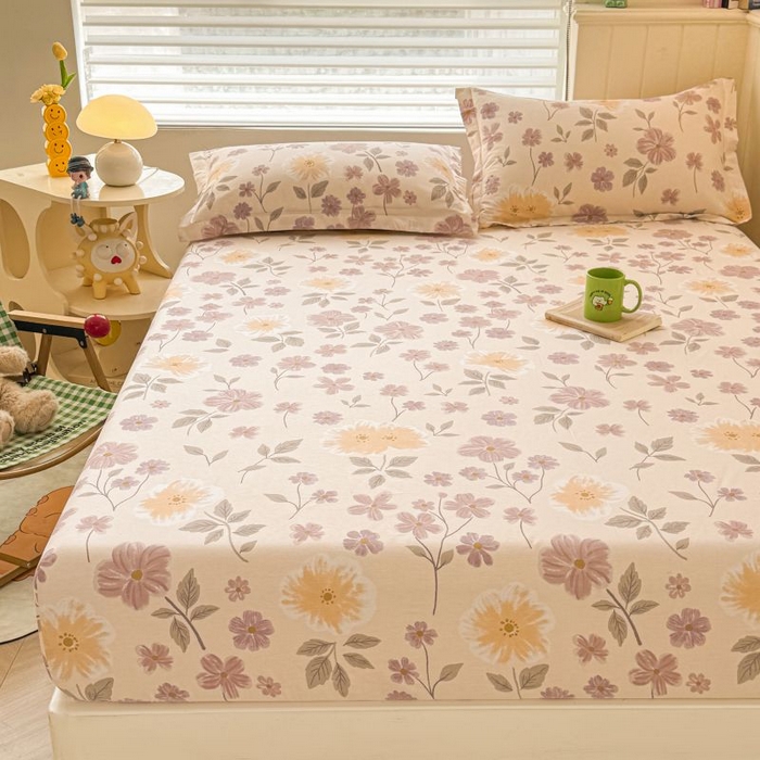 91家纺网 家纺一手货源 找家纺 名优家纺 2025新款12868全棉印花外贸床笠 秋日确幸-豆沙