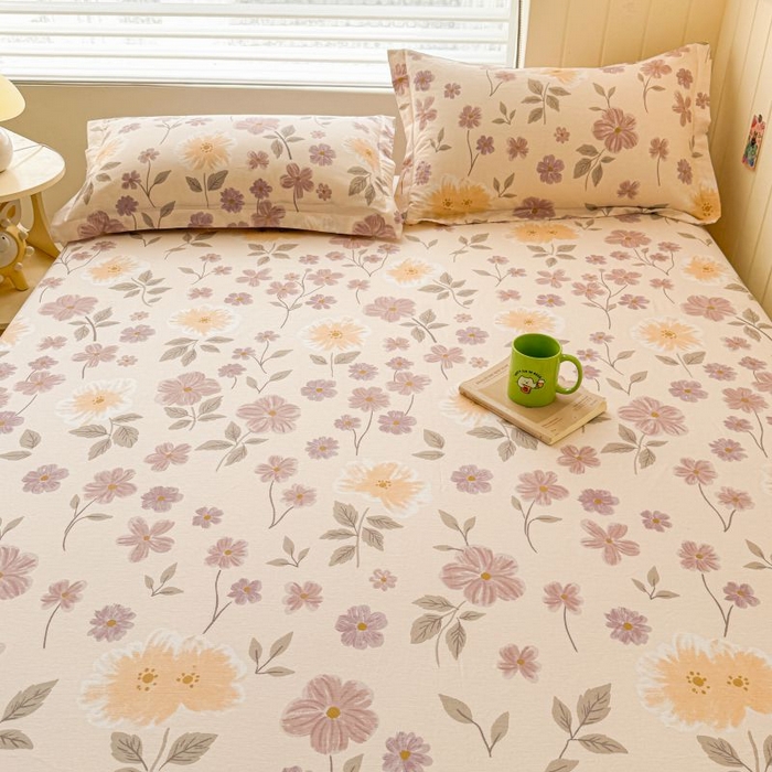 91家纺网 家纺一手货源 找家纺 名优家纺 2025新款12868全棉印花外贸床笠 秋日确幸-豆沙