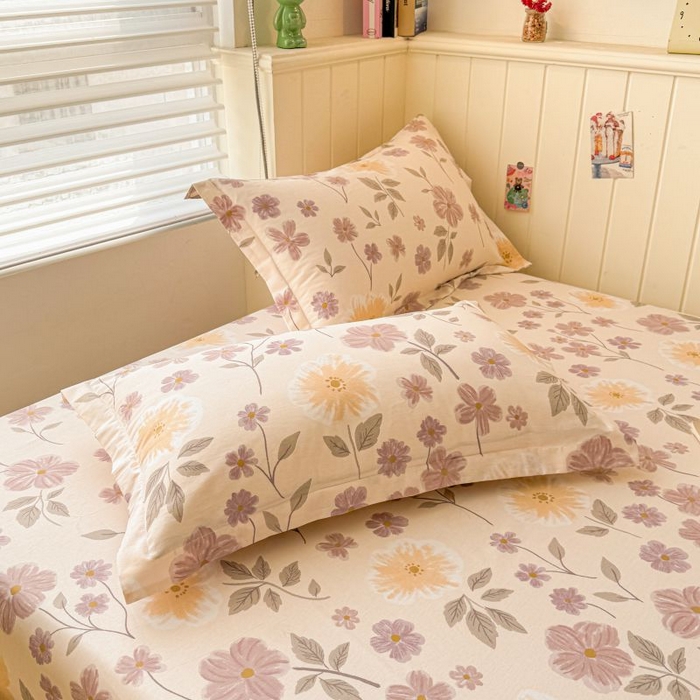 91家纺网 家纺一手货源 找家纺 名优家纺 2025新款12868全棉印花外贸床笠 秋日确幸-豆沙