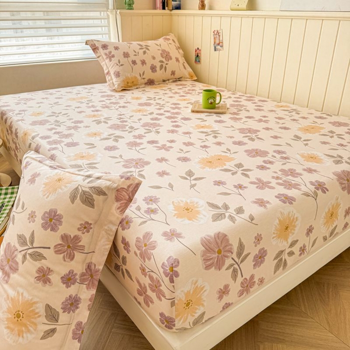 91家纺网 家纺一手货源 找家纺 名优家纺 2025新款12868全棉印花外贸床笠 秋日确幸-豆沙