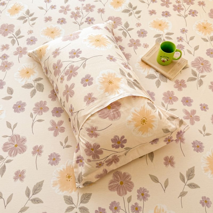 91家纺网 家纺一手货源 找家纺 名优家纺 2025新款12868全棉印花外贸床笠 秋日确幸-豆沙