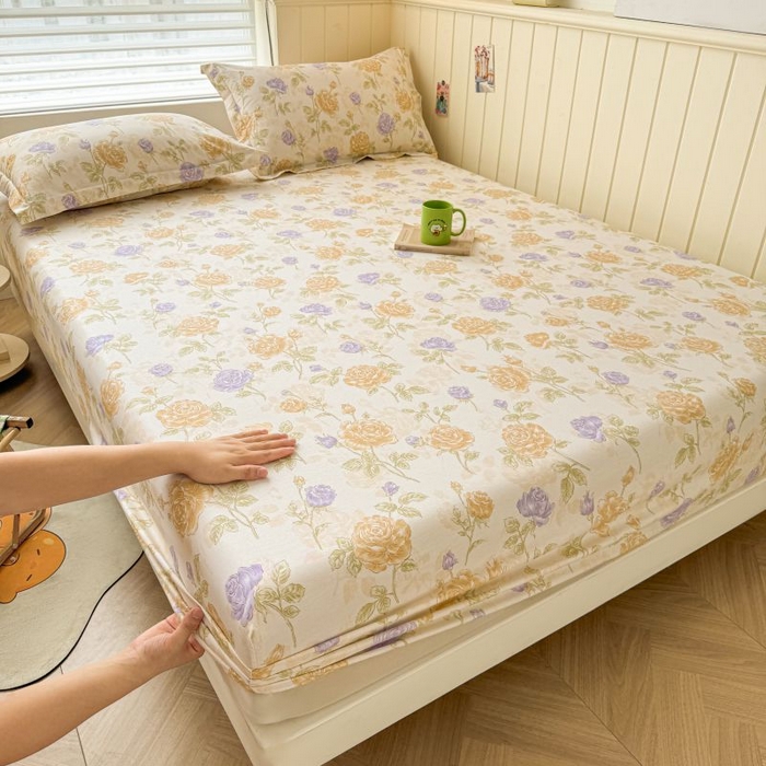 91家纺网 家纺一手货源 找家纺 名优家纺 2025新款12868全棉印花外贸床笠 诗情画意