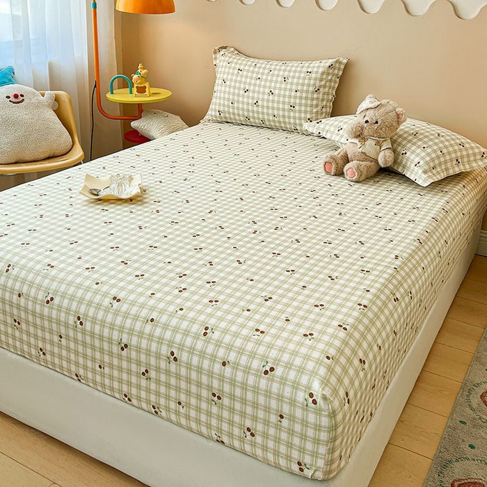 91家纺网 家纺一手货源 找家纺 名优家纺 2025新款12868全棉印花外贸床笠 酸甜樱桃