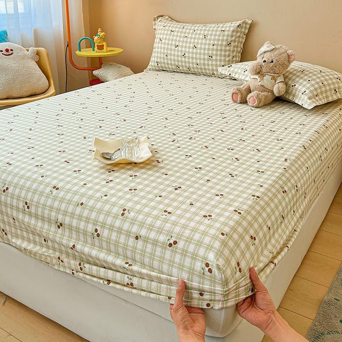 91家纺网 家纺一手货源 找家纺 名优家纺 2025新款12868全棉印花外贸床笠 酸甜樱桃