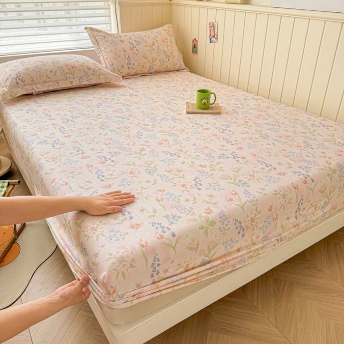 91家纺网 家纺一手货源 找家纺 名优家纺 2025新款12868全棉印花外贸床笠 微风徐徐