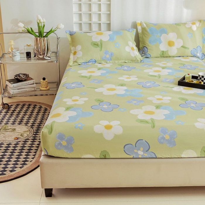 91家纺网 家纺一手货源 找家纺 名优家纺 2025新款12868全棉印花外贸床笠 雅秀-绿