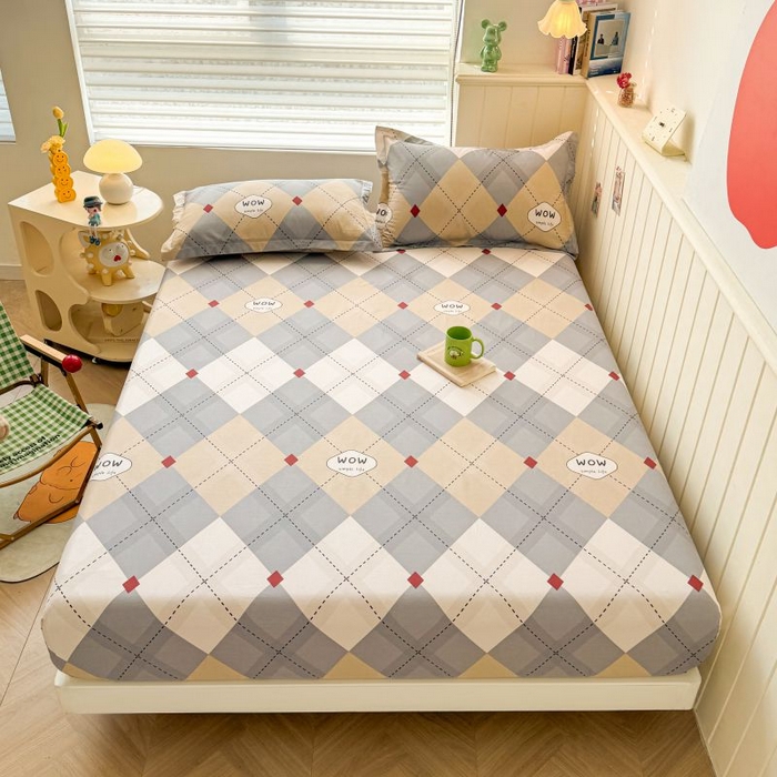 名优家纺 2025新款12868全棉印花外贸床笠 意林-灰色