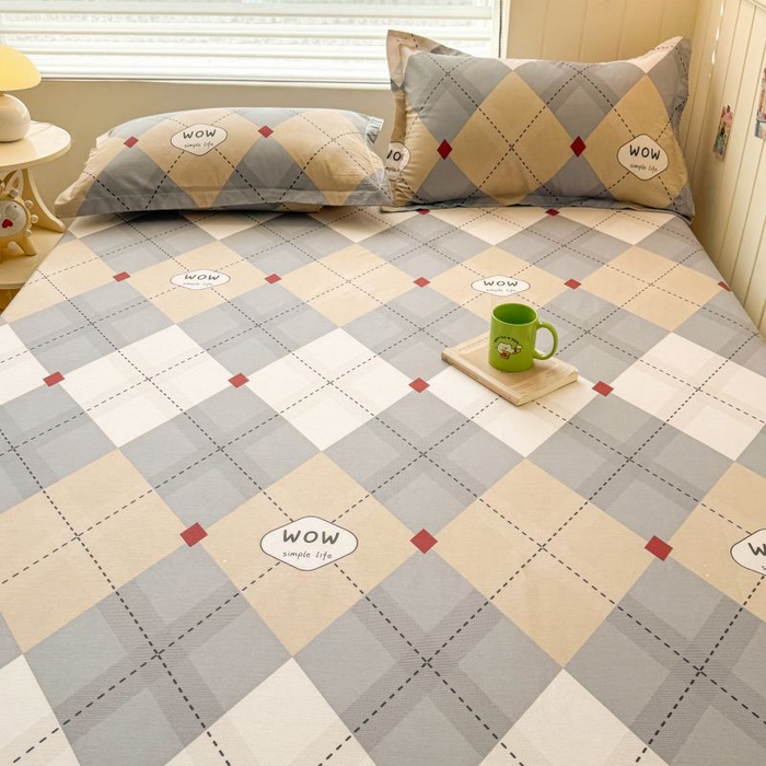 91家纺网 家纺一手货源 找家纺 名优家纺 2025新款12868全棉印花外贸床笠 意林-灰色