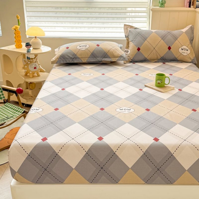 91家纺网 家纺一手货源 找家纺 名优家纺 2025新款12868全棉印花外贸床笠 意林-灰色