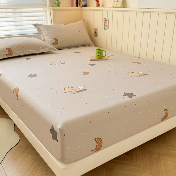 91家纺网 家纺一手货源 找家纺 名优家纺 2025新款12868全棉印花外贸床笠 月之星-灰