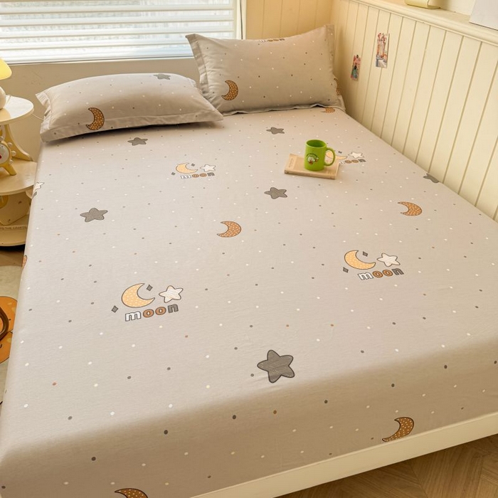 91家纺网 家纺一手货源 找家纺 名优家纺 2025新款12868全棉印花外贸床笠 月之星-灰